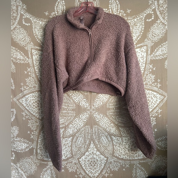 SKIMS Sweaters - NWT SKIMS Cozy Knit Pullover Sweatshirt Jacket Size S/M Rose Clay Sherpa Fleece